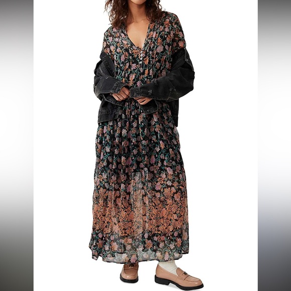Free People Dresses & Skirts - Free People see it through Floral Maxi Dress with Button Detail